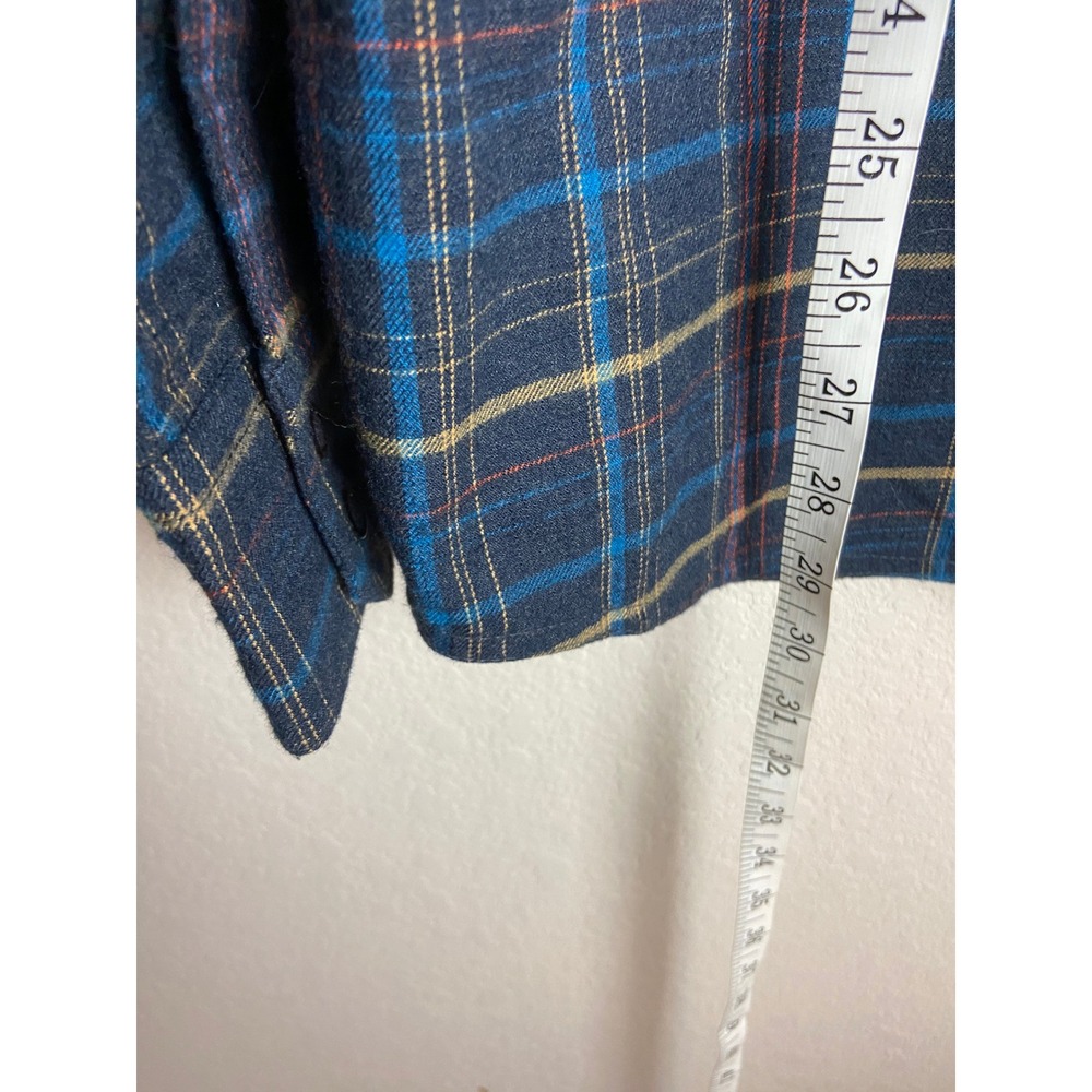 L.L.Bean Mens Medium Wool Blend Plaid Flannel Button Up Shirt - Blue Tan - Picture 5 of 7